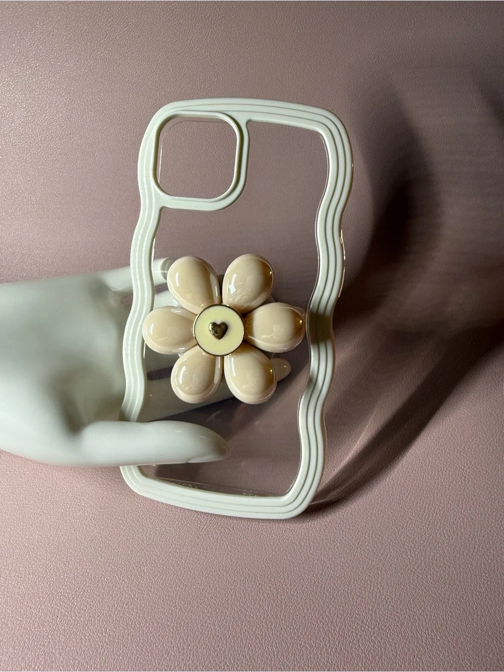 Beige Flower Accent Clear Phone Case for Women- IPhone 13 💛